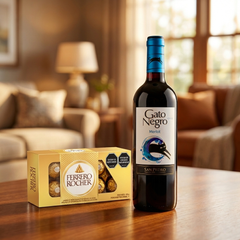 Vino Merlot Gato Negro x 750mL + Ferrero Rocher x 8 uds.